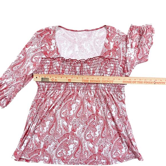 Vintage Babydoll Top Blouse Smocked Half Sleeve Paisley Womens Large Boho Y2K - Picture 7 of 7
